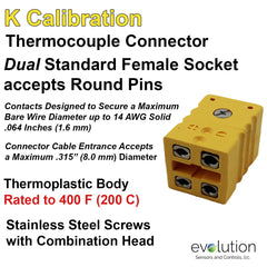 Type K Dual Thermocouple Connector Standard Size Female Round Pin