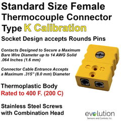 Type K Standard Size Female Thermocouple Connector