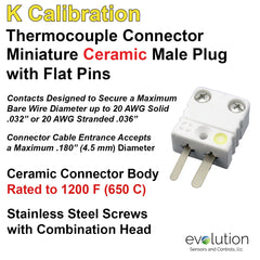 Type K Miniature Male Ceramic Thermocouple Connector