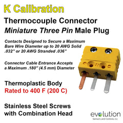 Thermocouple Connectors Miniature Three Pin Male Type K