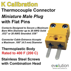 Miniature Male K Calibration Thermocouple Connector