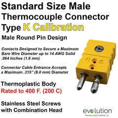 Type K Standard Size Male Thermocouple Connector