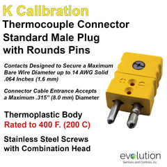 Standard Size Male Type K Thermocouple Connector