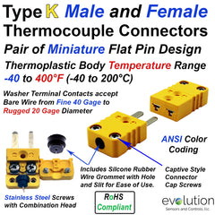 Type K Miniature Male and Female Thermocouple Connector Set - Mating Pair