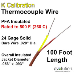 K Type Thermocouple Wire 24 Gage PFA Insulated 100 ft