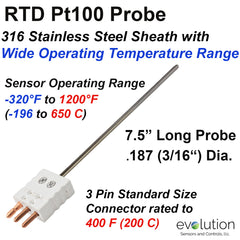 RTD Probe with Standard Connector Wide Temperature Range