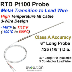 High Temperature RTD Probe with Metal Transition to Lead Wire