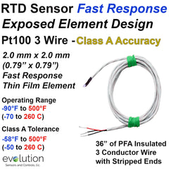 RTD Sensor Fast Response Exposed Element 3 Wire Pt100 Class A Accuracy