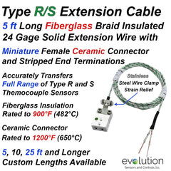 Type R and S Thermocouple Extension Cable with Miniature Ceramic Female Connector and Stripped Ends Termination