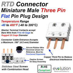 RTD Connector Miniature Three Pin Male