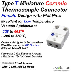 Type T Miniature Female Ceramic Thermocouple Connector