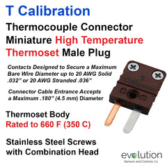 Thermocouple Connectors Miniature High Temperature Male Type T