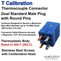 Thermocouple Connectors Standard Size Duplex Male Type T