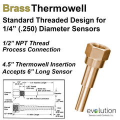 Thermowell Brass 1/2 Male NPT with 4.5 inch insertion length