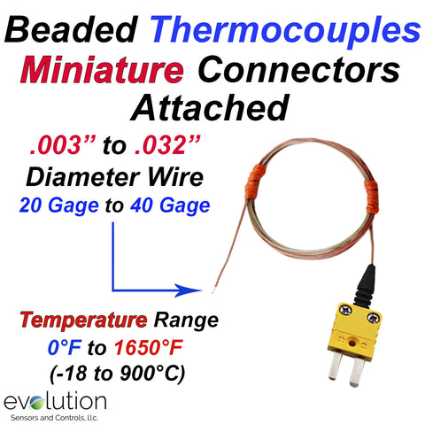 Beaded Thermocouples Miniature Connectors Attached