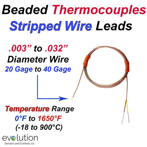 Beaded Thermocouple with Stripped Wire Leads