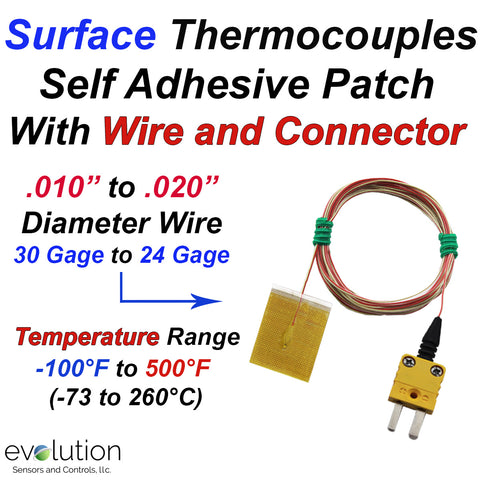 Surface Thermocouples- Self Adhesive Patch with Wire and Connector