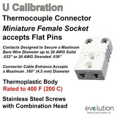 Thermocouple Connectors Miniature Female Type U