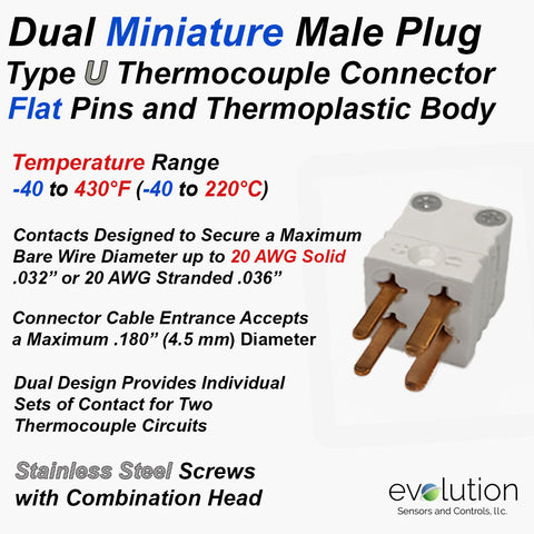 Dual Type U Miniature Male Thermocouple Connector