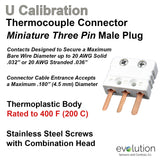 Thermocouple Connectors Miniature Three Pin Male Type U