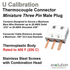Thermocouple Connectors Miniature Three Pin Male Type U