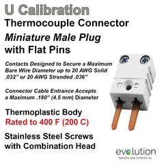 Type U Miniature Male Thermocouple Connector