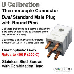 Thermocouple Connectors Standard Size Duplex Male Type U