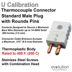 Thermocouple Connectors Standard Size Male Type U
