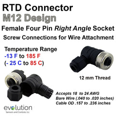 RTD M12 Connector Female Right Angle 4 Pin Design