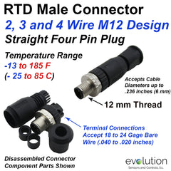 RTD M12 Connector Male Straight 4 Pin Design