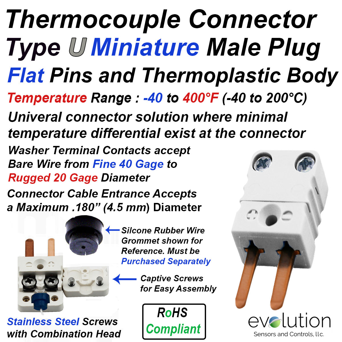 Type U Miniature Male Thermocouple Connector