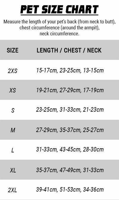 Pet Dog Cat Size Chart