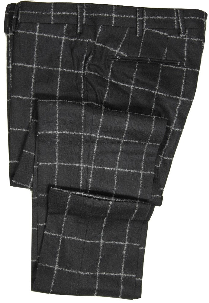 Vigano – Black Wool Flannel Pants w/Gray Windowpane – PEURIST