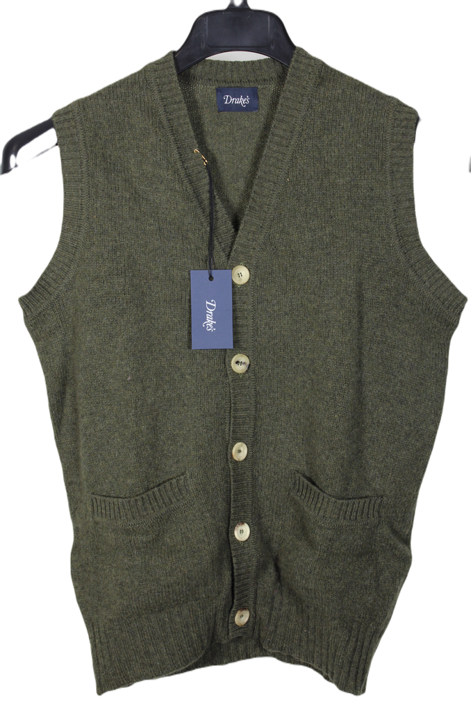 Drake's – Olive Super Geelong Wool Vest – PEURIST