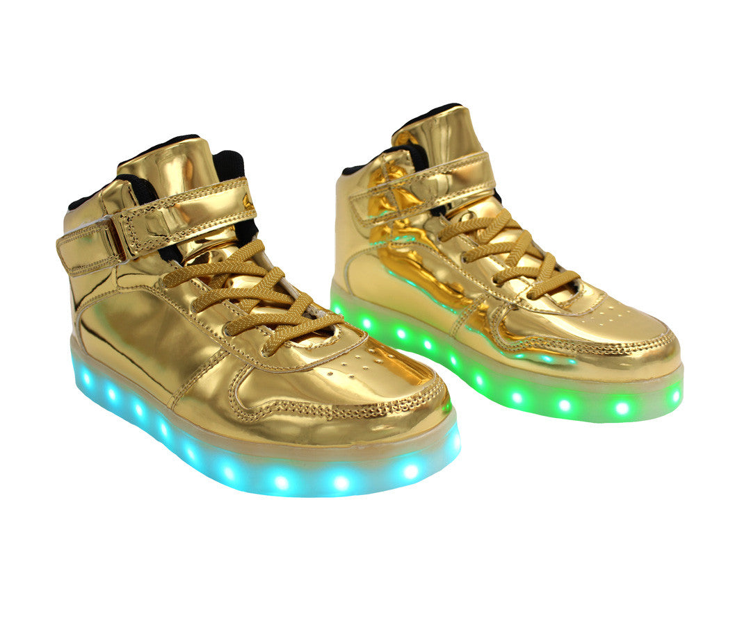 LED Light Up Shoes | Kids Gold Lace & Strap | LED Fashion Sneakers ...