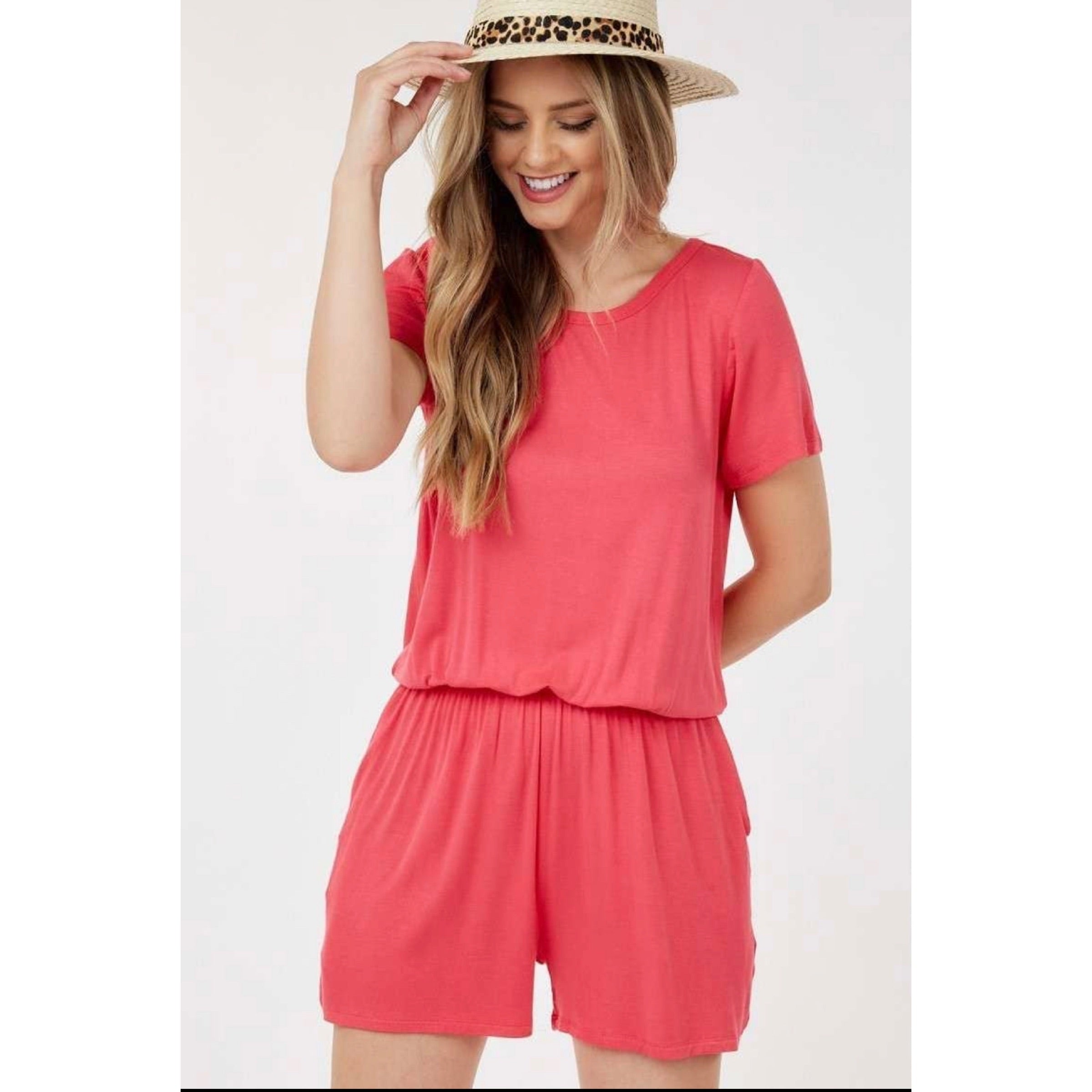 Romper Shorts Set - Coral