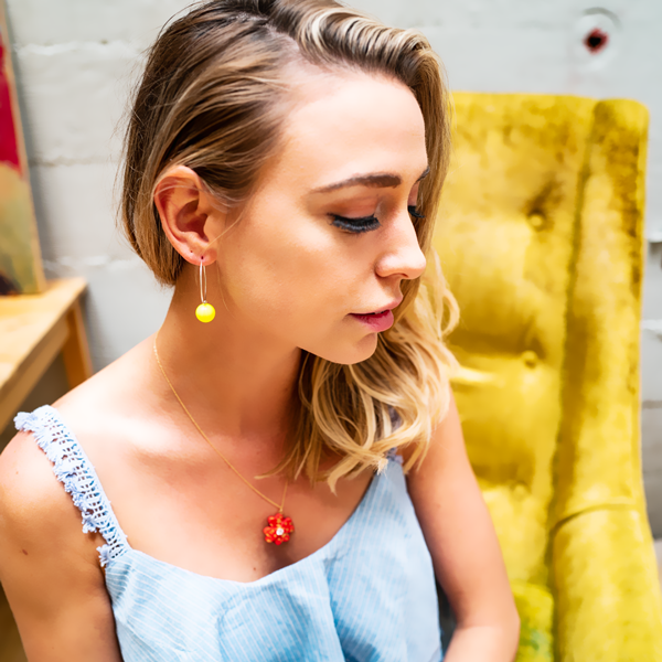 Abstract - Yellow Planet Hoops Earrings