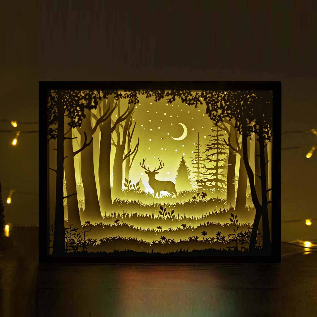 Papercut Light Boxes - The Deer in The Deep Forest At Night – VibesGenius