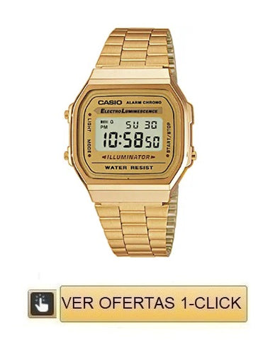 Reloj De Oro Digital Cuadrado CASIO Para Hombre F-91W Con Correa De Resina  De Alta Calidad Y Cronómetro De Retroiluminación