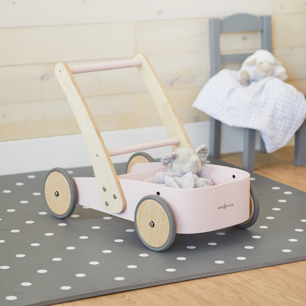 pink wooden baby walker