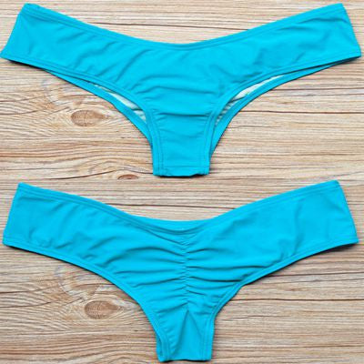 Bikinis Bottom Pure Color Brazilian T-back Semi V Thong Swimwear