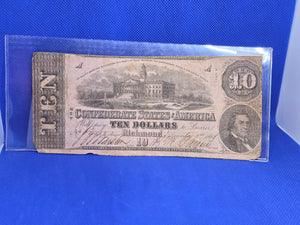 1862 Series 3 $10 Confederate States America Good Condition - KY KNIVES