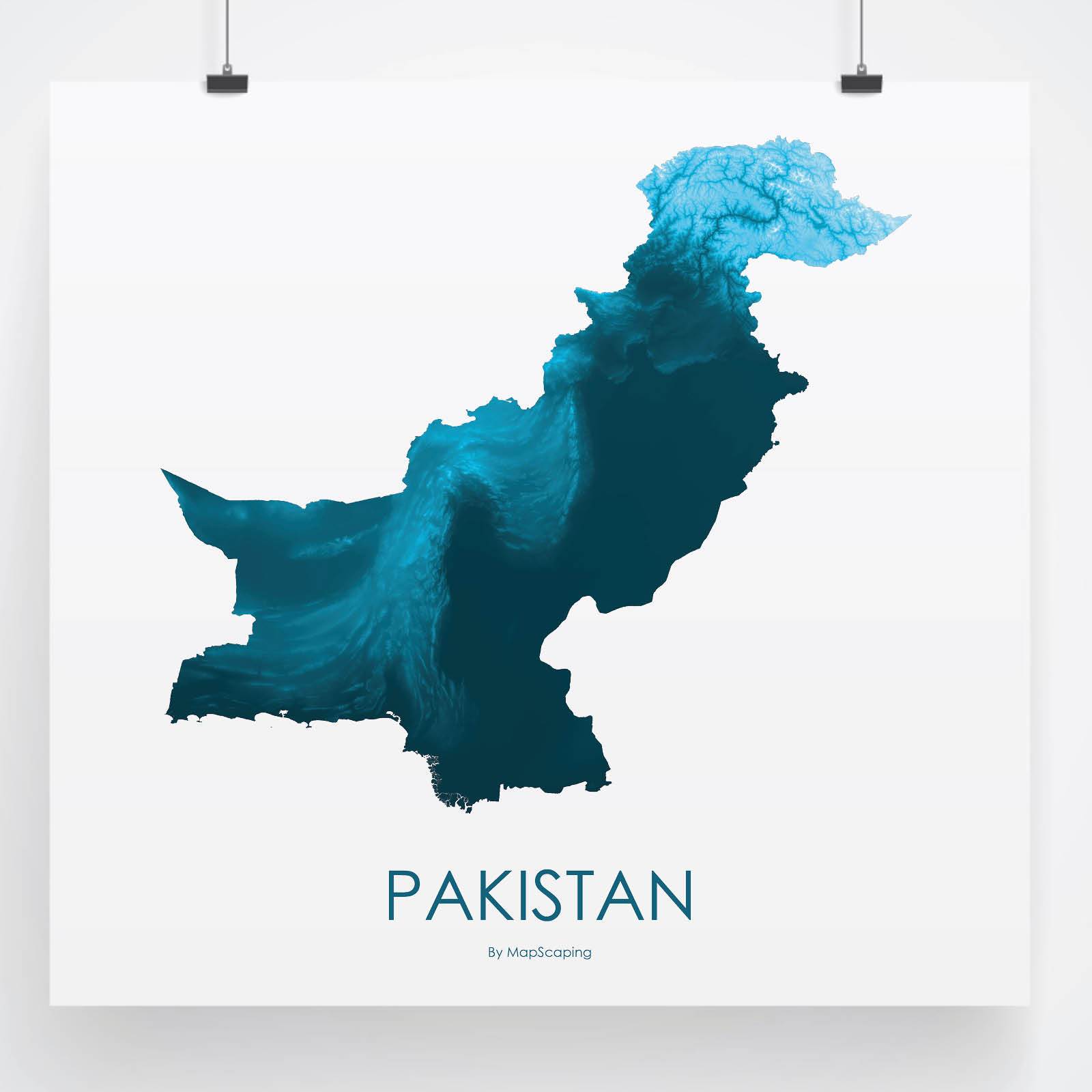 Pakistan topographic wall art map - MapScaping.com