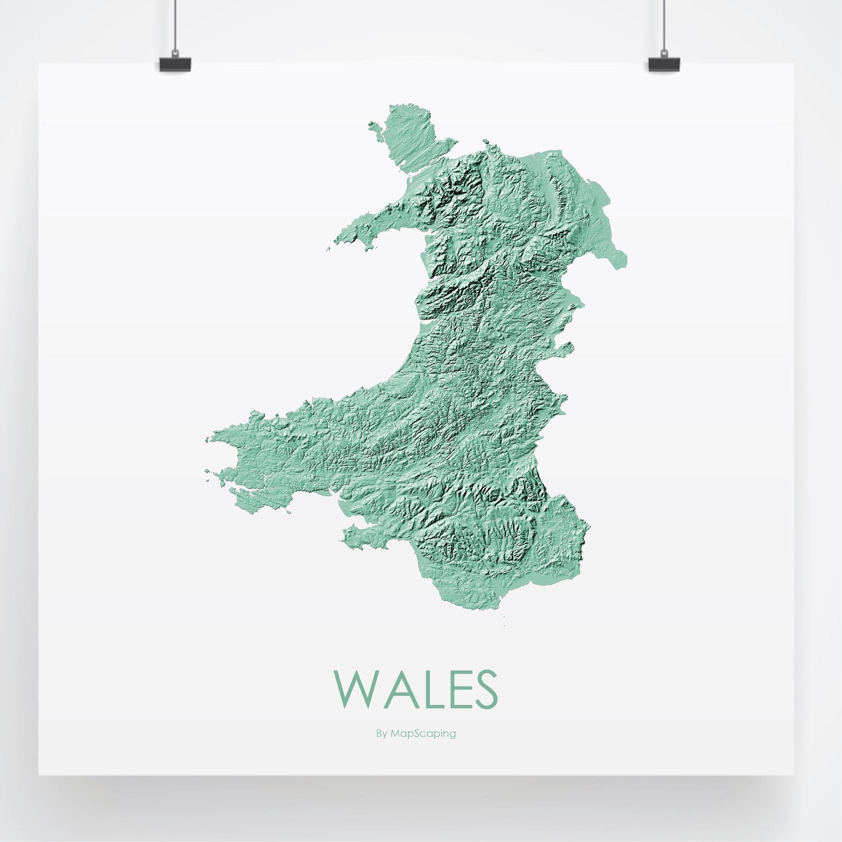 Wales topographic wall art map - MapScaping.com