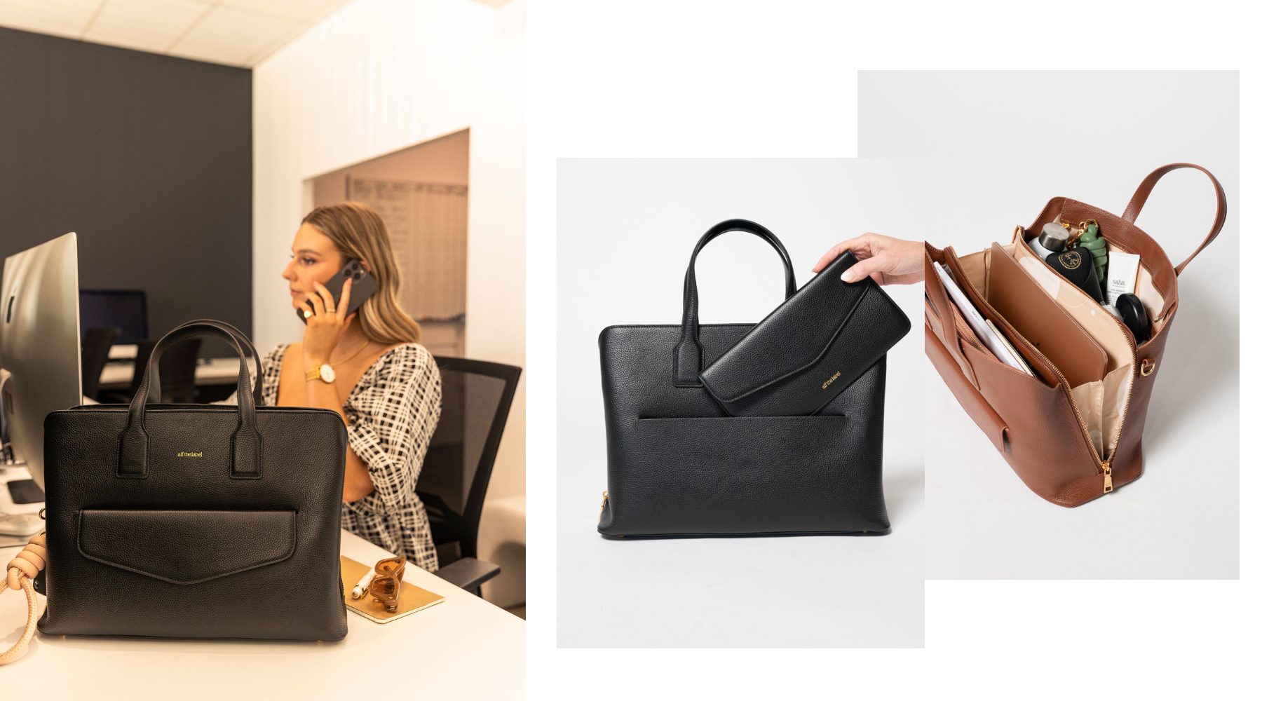 Alf the Label Luxe Dana laptop worker bag in black and mahogany