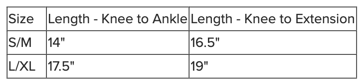 Easton HELLCAT Leg Guard Size Chart