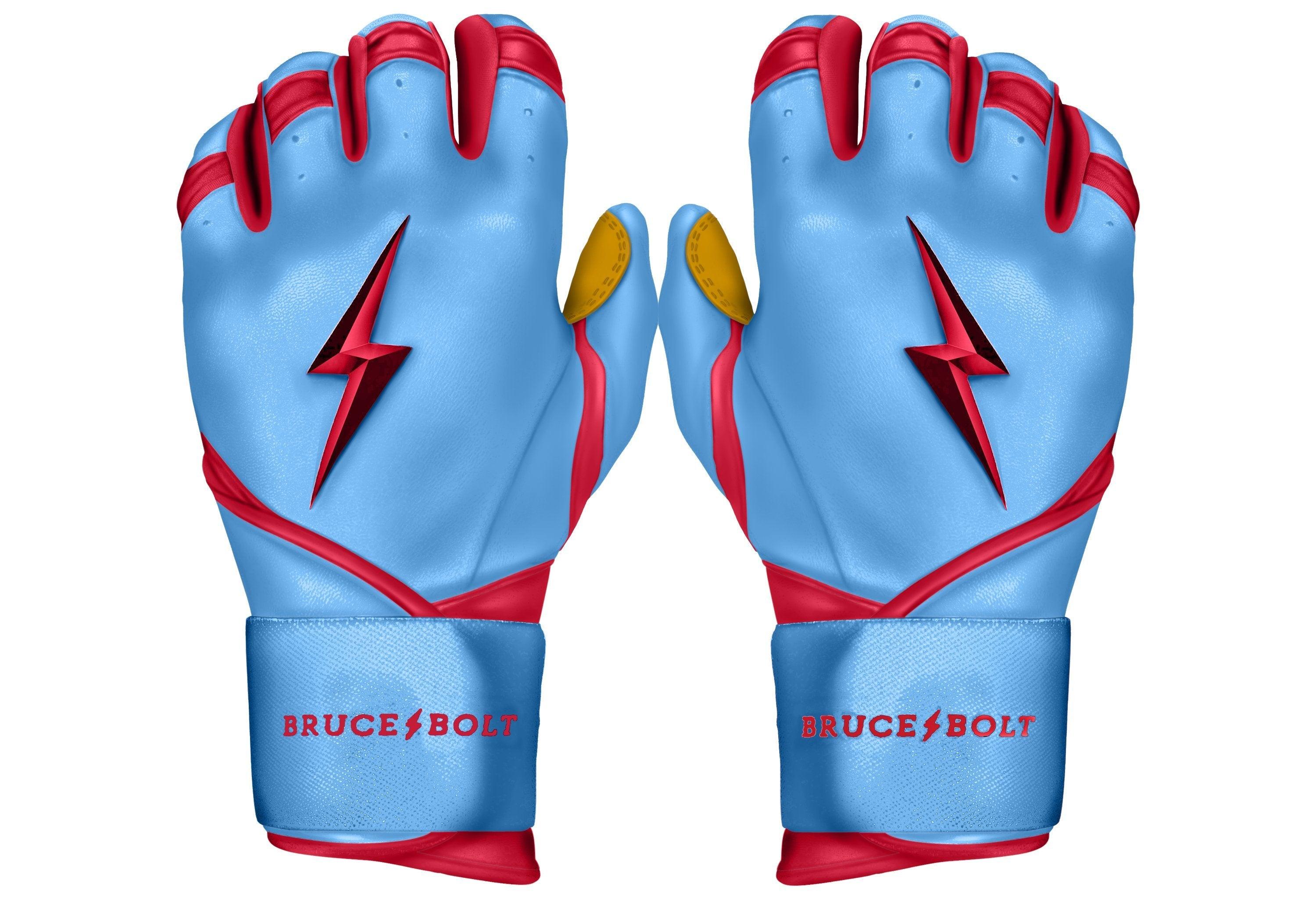 Bruce Bolt PREMIUM PRO BADER Series Long Cuff Batting Gloves: Baby Blue