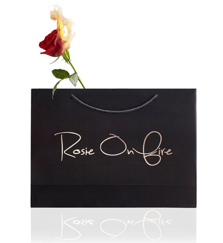 Rosie On Fire gift bag with a burning rose