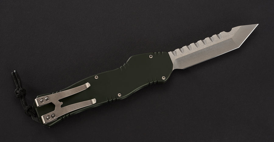 heretic hydra s/a otf automatic knife stonewash tanto green