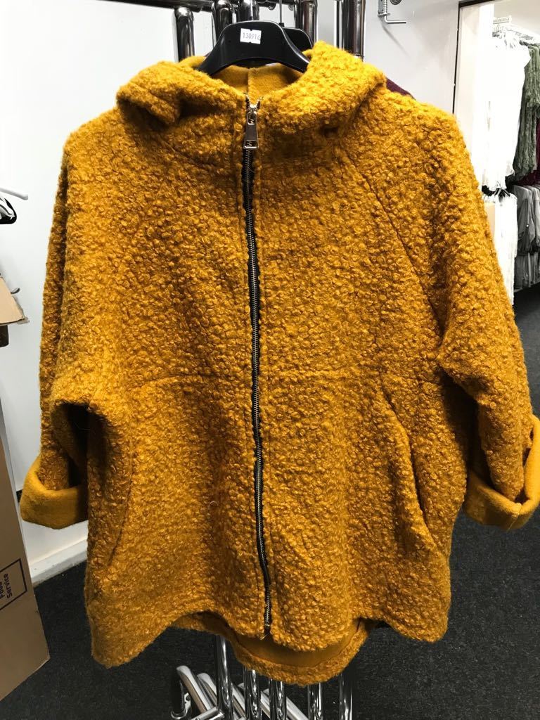 mustard hooded coatigan